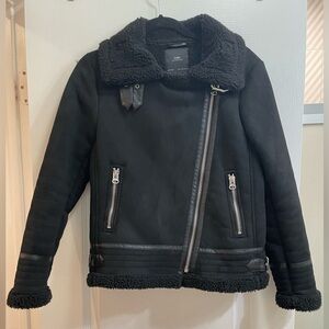 ZARA Black Sherpa Moto Jacket - Size Small